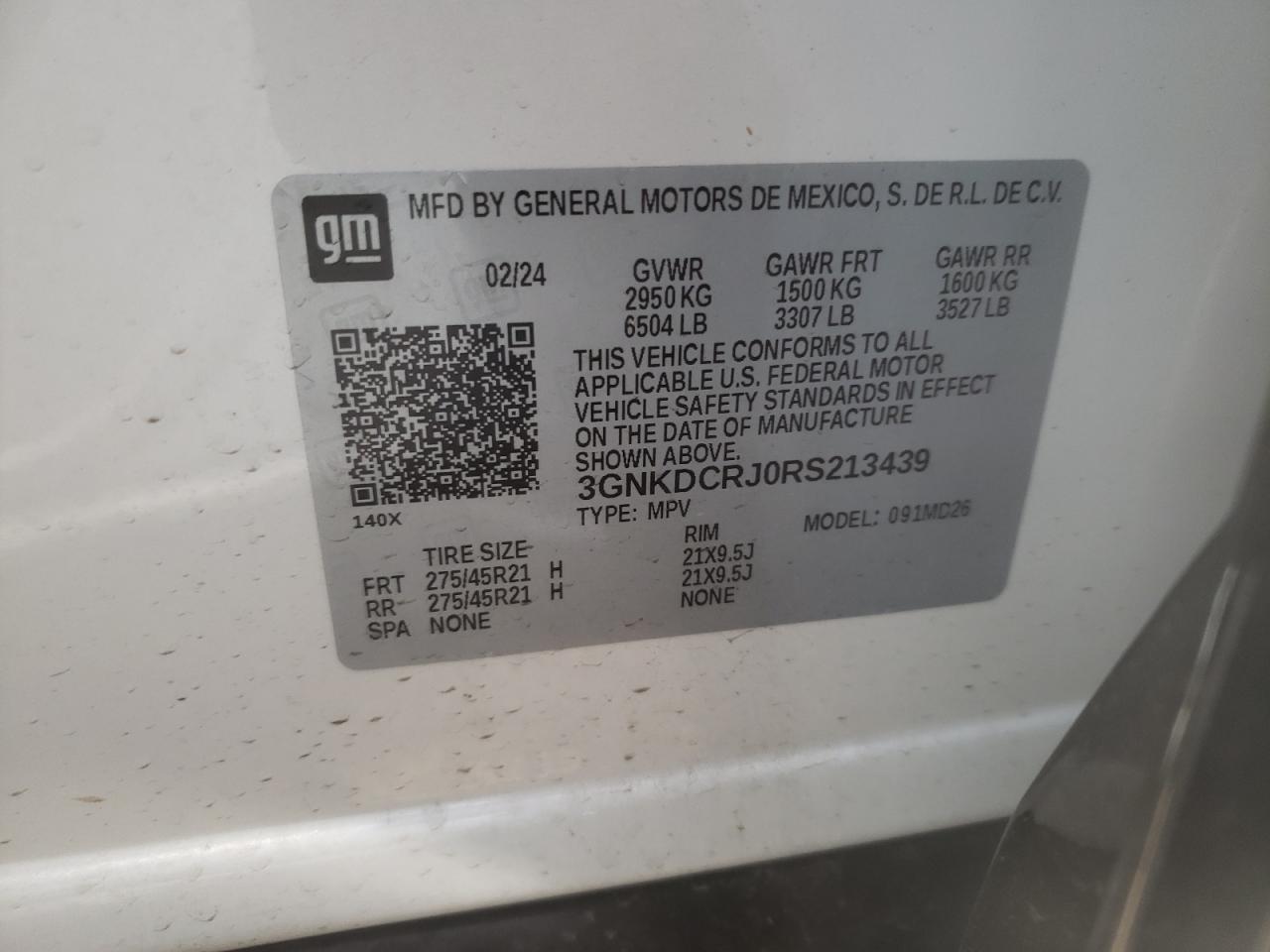 2024 CHEVROLET BLAZER RS VIN:3GNKDCRJ0RS213439