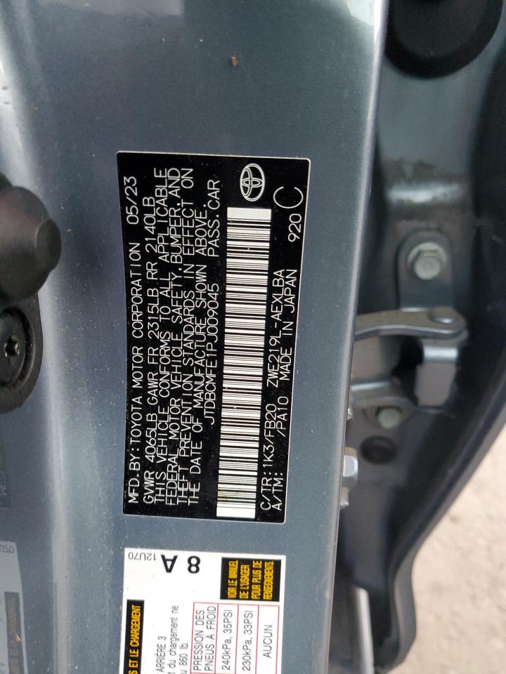 2023 TOYOTA COROLLA LE VIN:JTDBCMFE1PJ009045