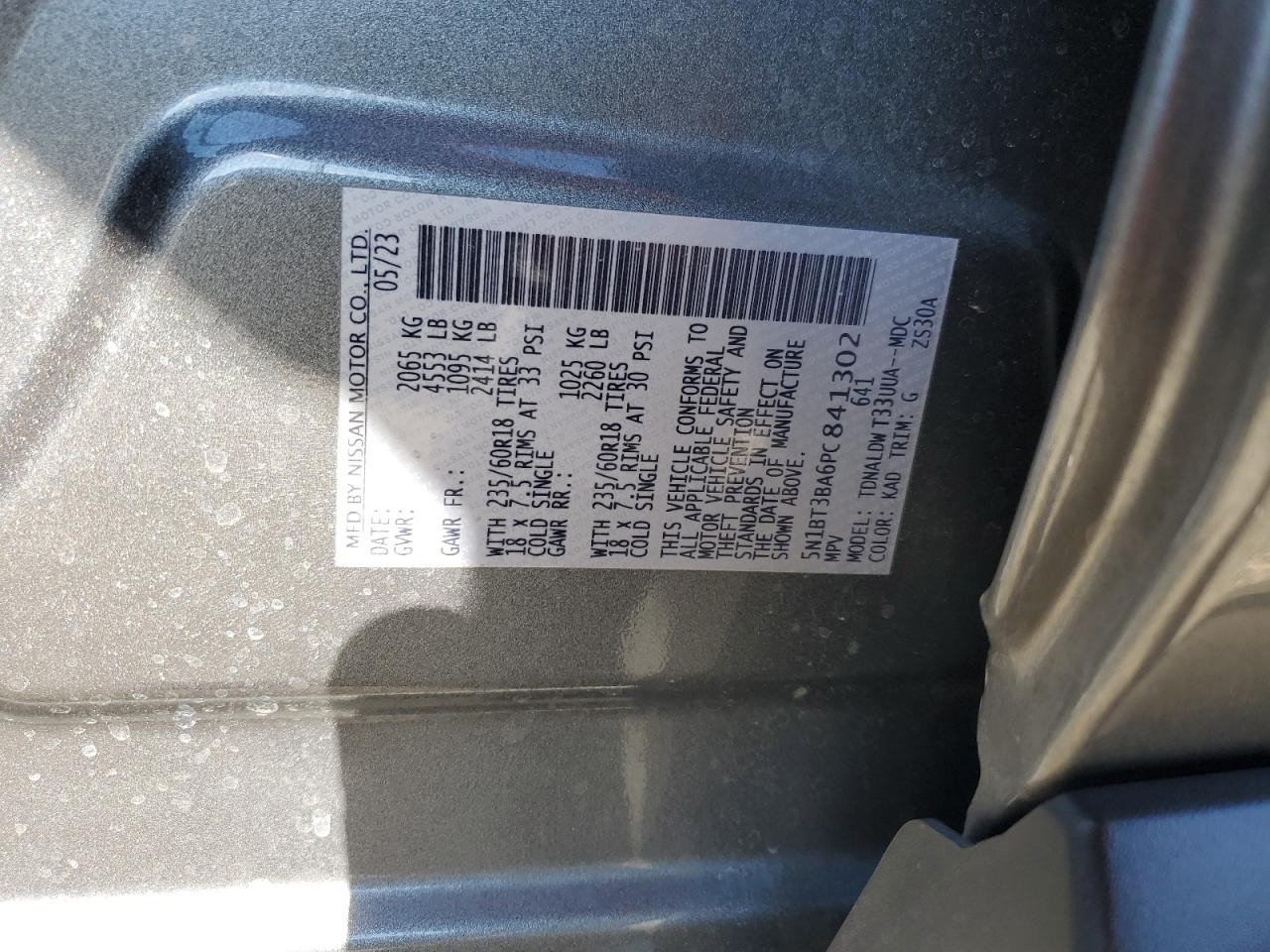 2023 NISSAN ROGUE SV VIN:5N1BT3BA6PC841302