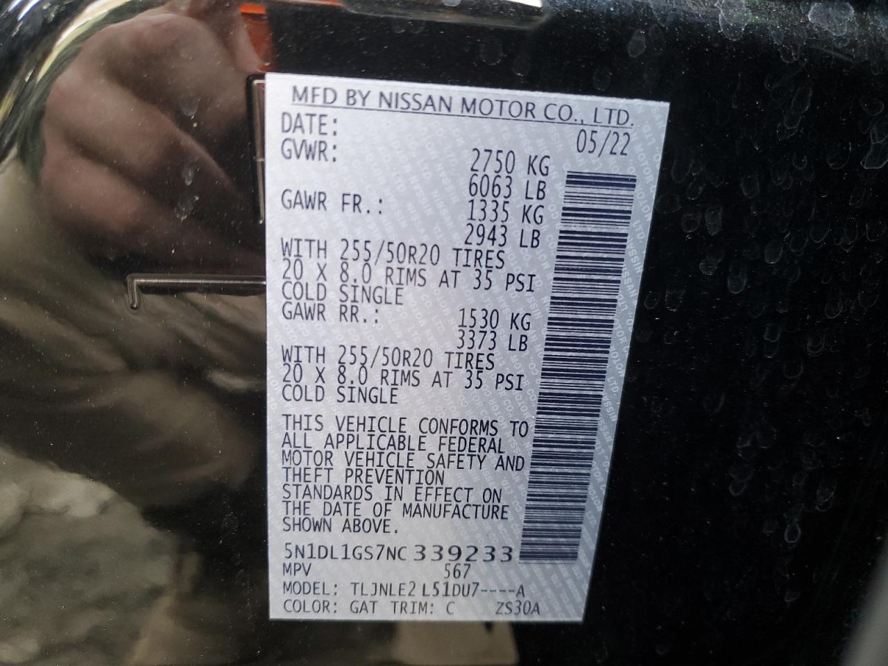 2022 INFINITI QX60 SENSORY VIN:5N1DL1GS7NC339233