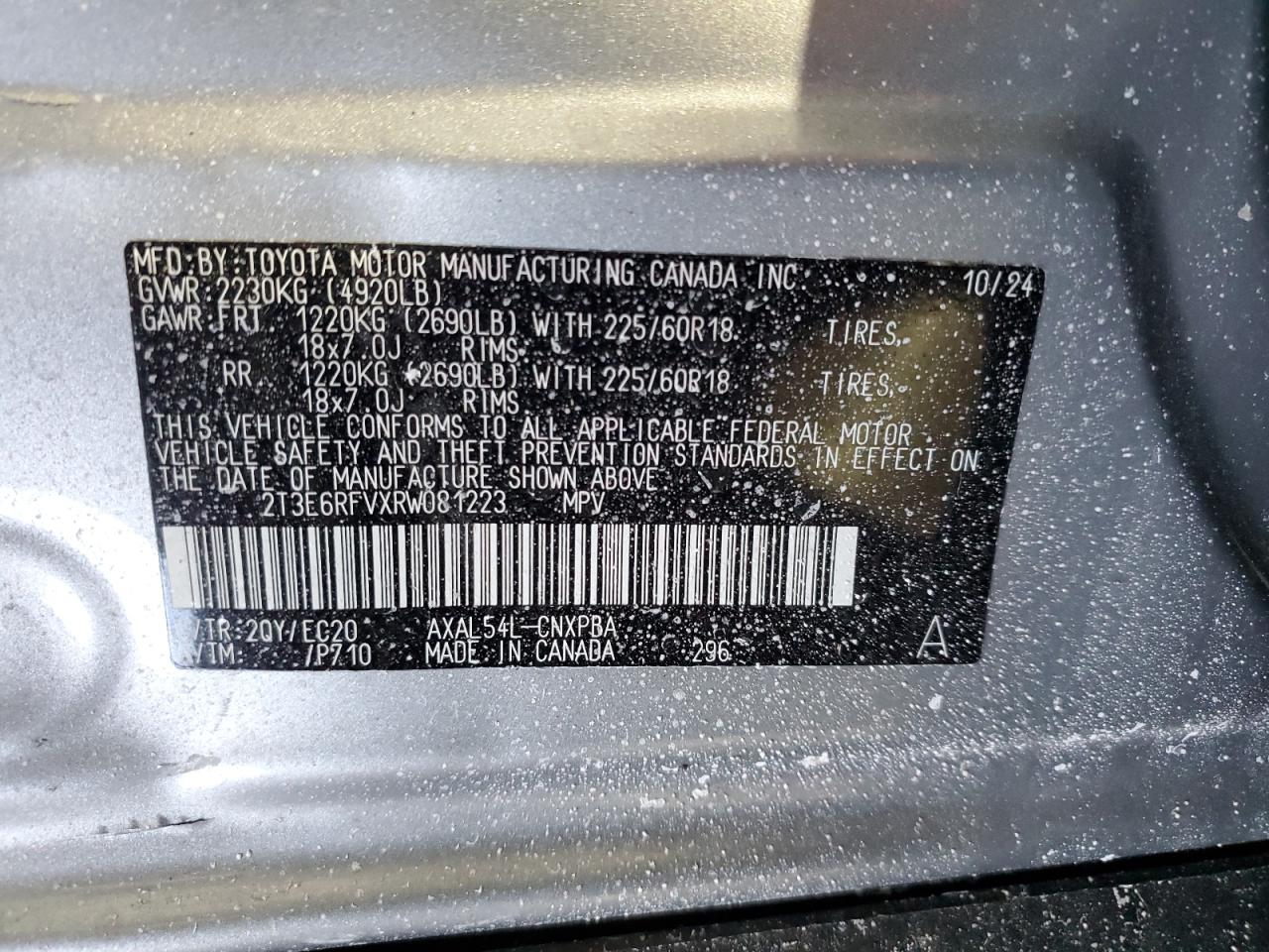 2024 TOYOTA RAV4 XSE VIN:2T3E6RFVXRW081223