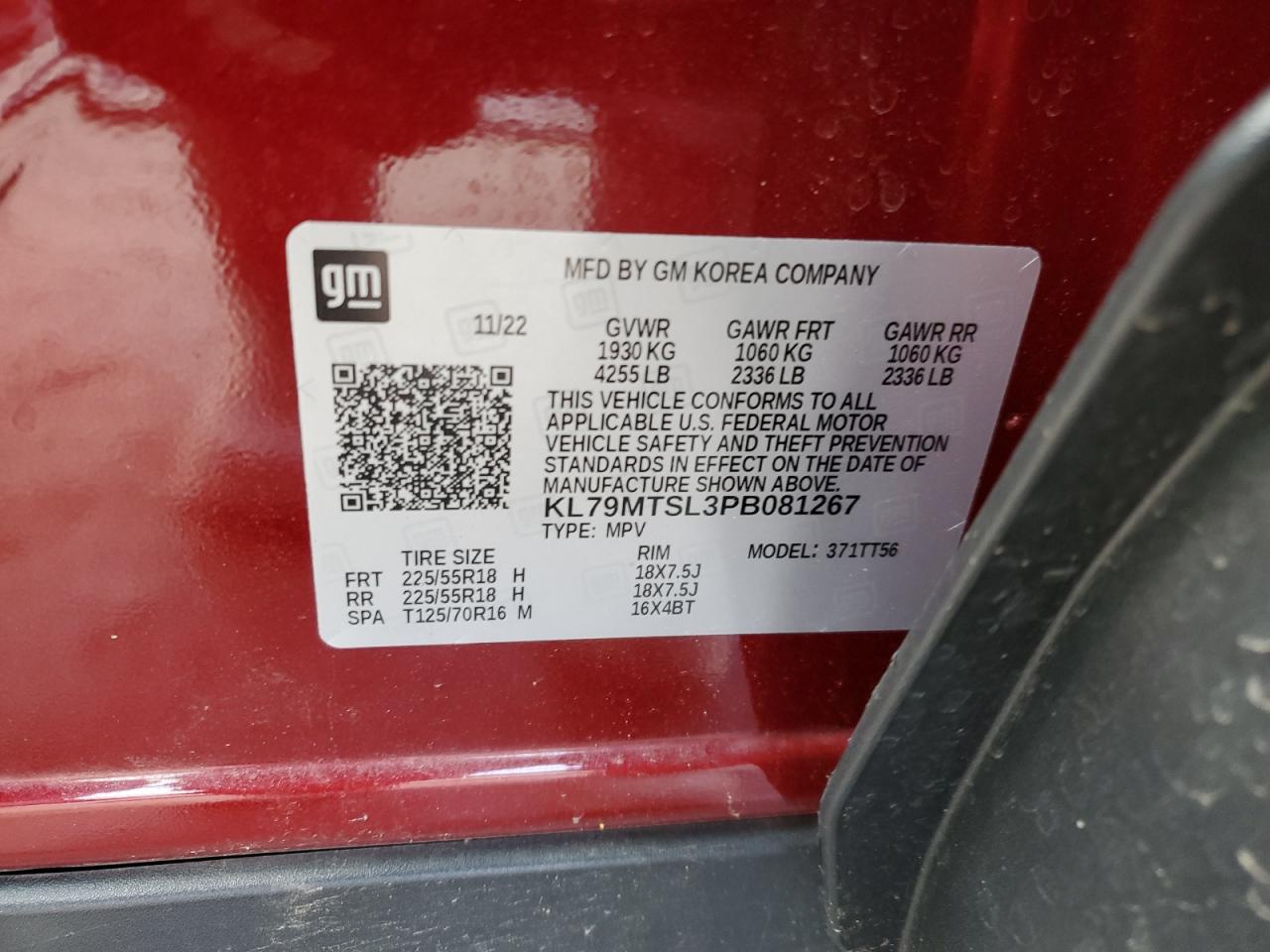 2023 CHEVROLET TRAILBLAZER RS VIN:KL79MTSL3PB081267