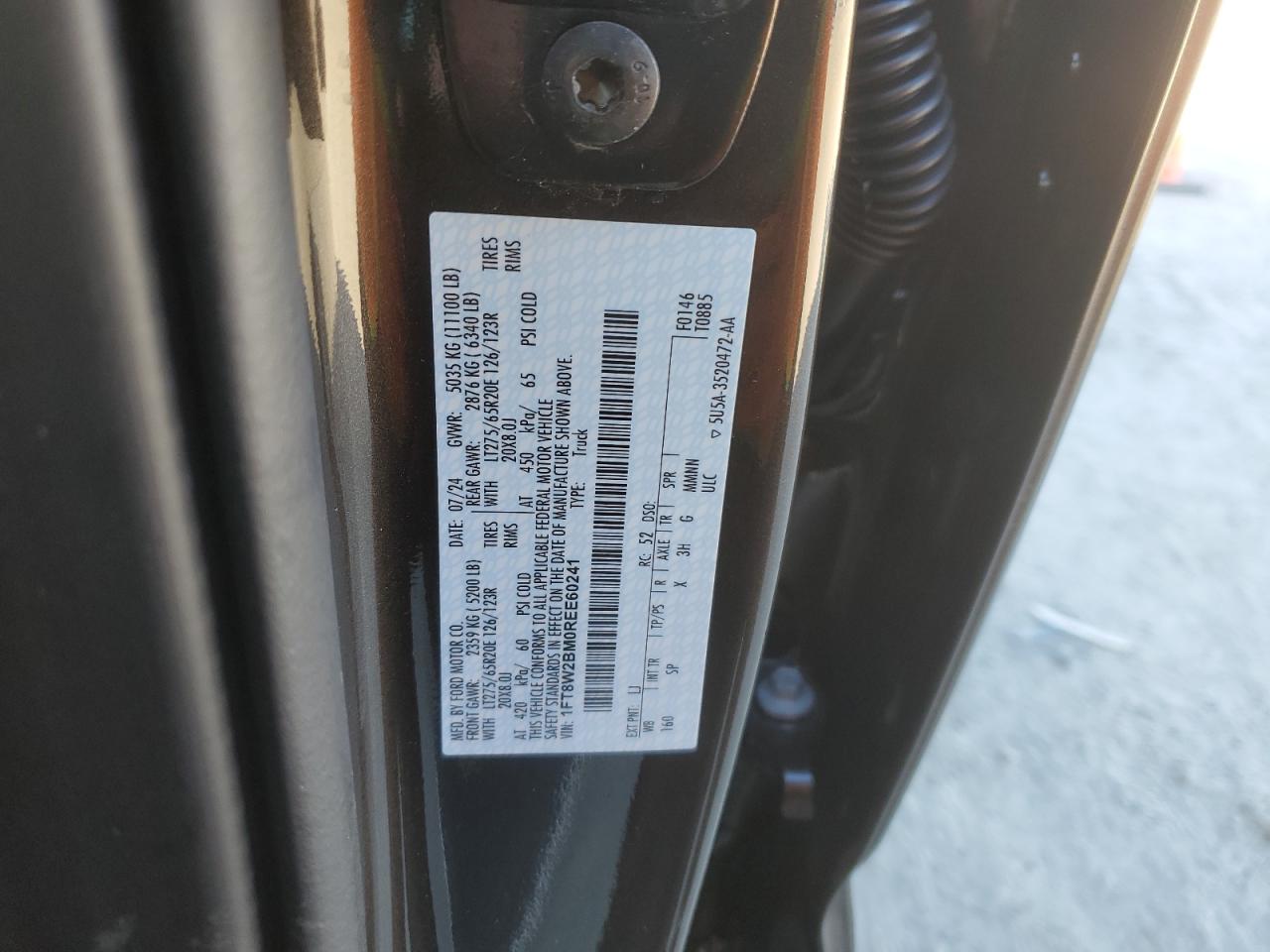 2024 FORD F250 SUPER DUTY VIN:1FT8W2BM0REE60241