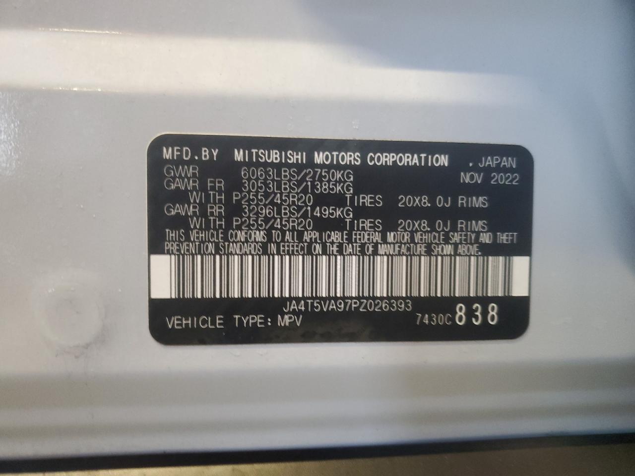 2023 MITSUBISHI OUTLANDER SEL VIN:JA4T5VA97PZ026393