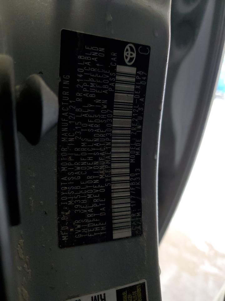 2022 TOYOTA COROLLA LE VIN:5YFEPMAE1NP300307