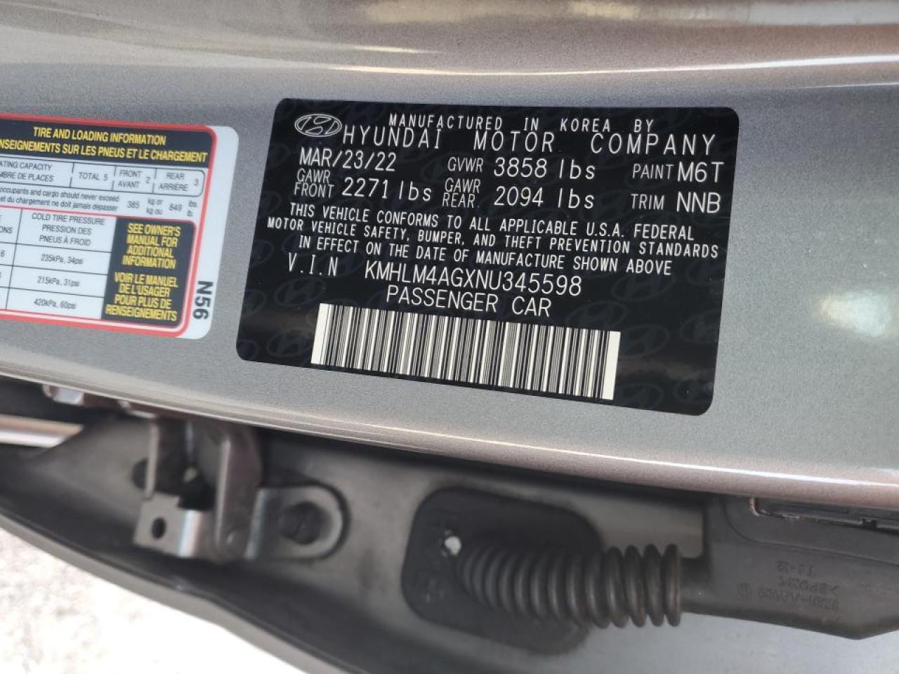 2022 HYUNDAI ELANTRA SEL VIN:KMHLM4AGXNU345598