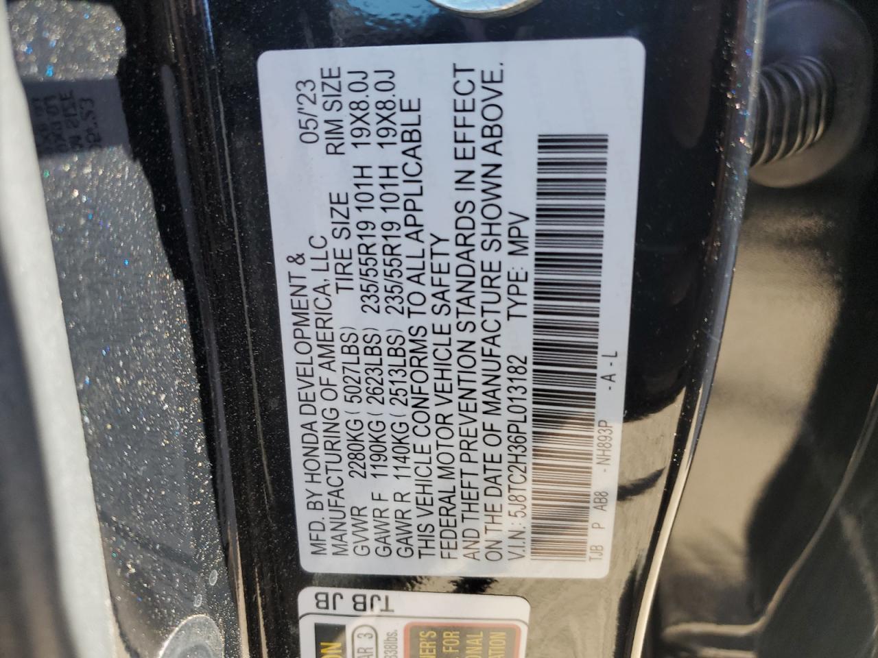 2023 ACURA RDX VIN:5J8TC2H36PL013182