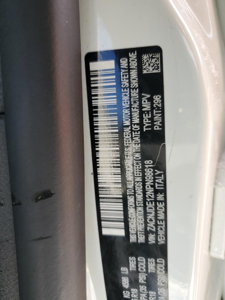2022 JEEP RENEGADE ALTITUDE VIN:ZACNJDE12NPN98618