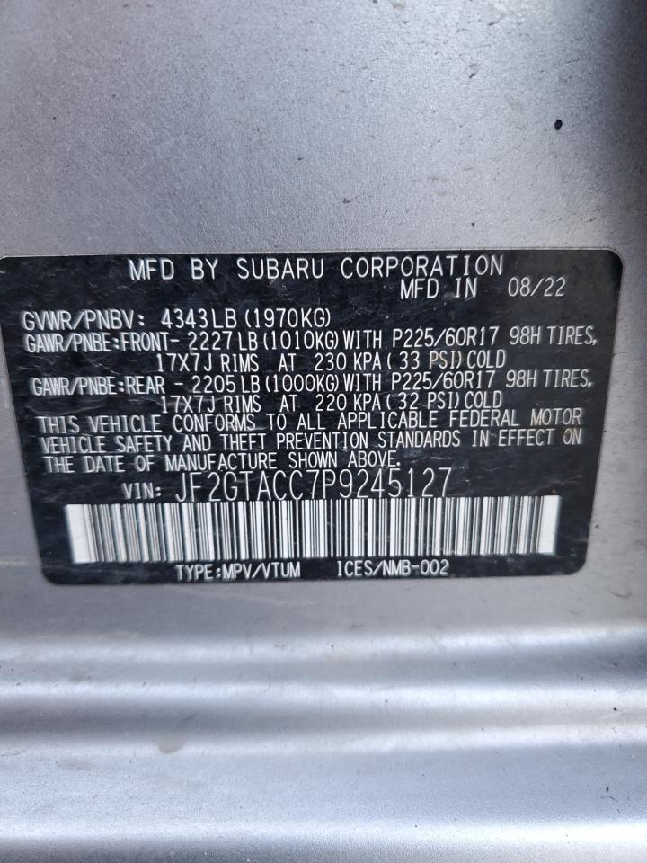 2023 SUBARU CROSSTREK PREMIUM VIN:JF2GTACC7P9245127