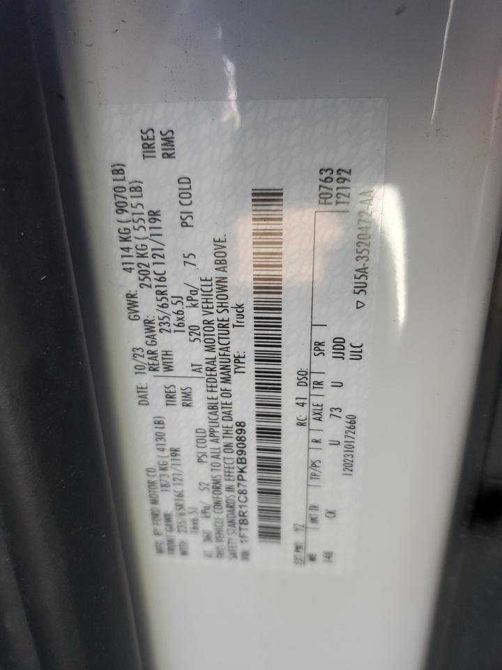 2023 FORD TRANSIT T-250 VIN:1FTBR1C87PKB90898