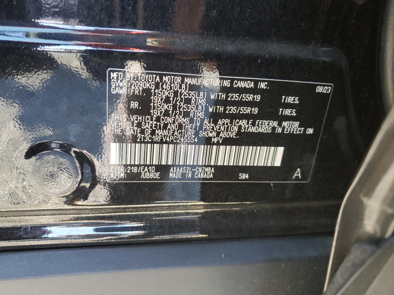 2023 TOYOTA RAV4 XLE PREMIUM VIN:2T3C1RFV4PC245554