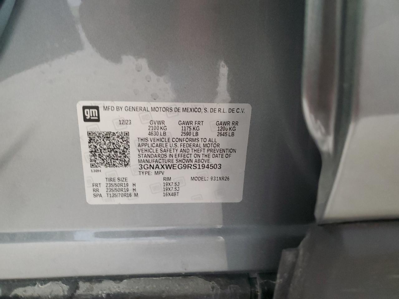 2024 CHEVROLET EQUINOX RS VIN:3GNAXWEG9RS194503