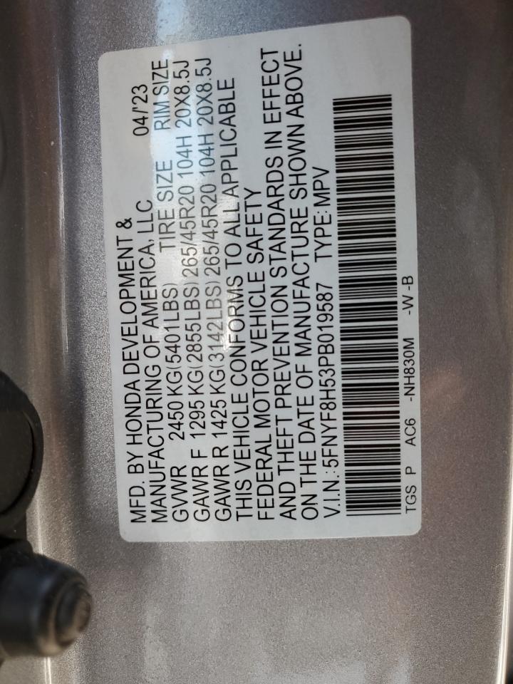 2023 HONDA PASSPORT EXL VIN:5FNYF8H53PB019587