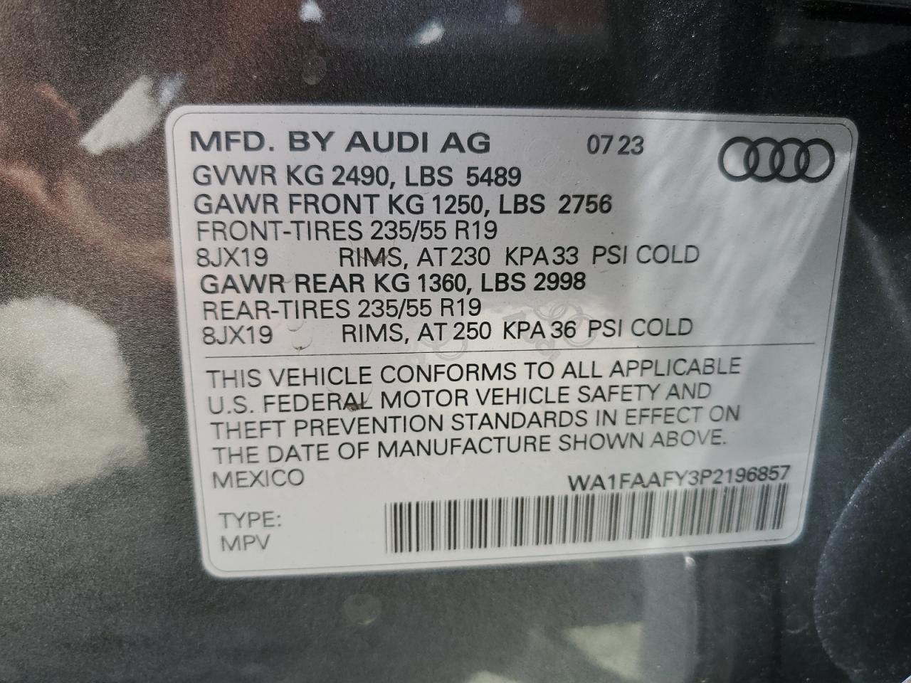 2023 AUDI Q5 PRESTIGE 45 VIN:WA1FAAFY3P2196857