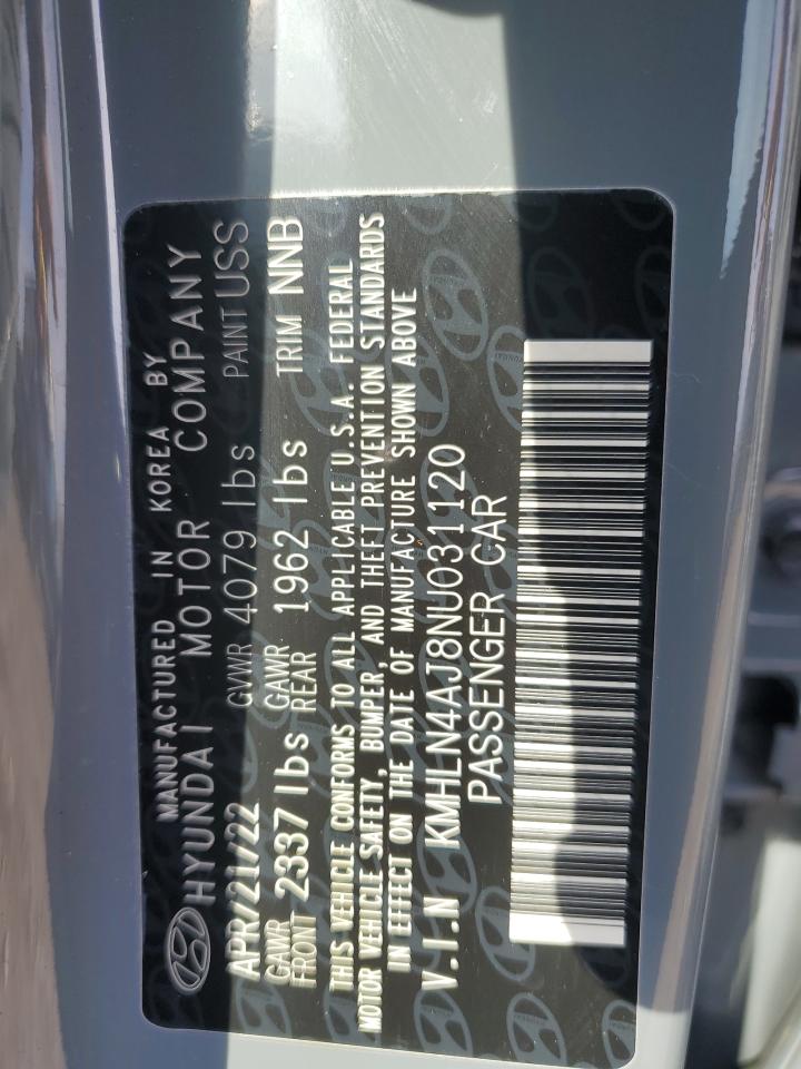 2022 HYUNDAI ELANTRA LIMITED VIN:KMHLN4AJ8NU031120