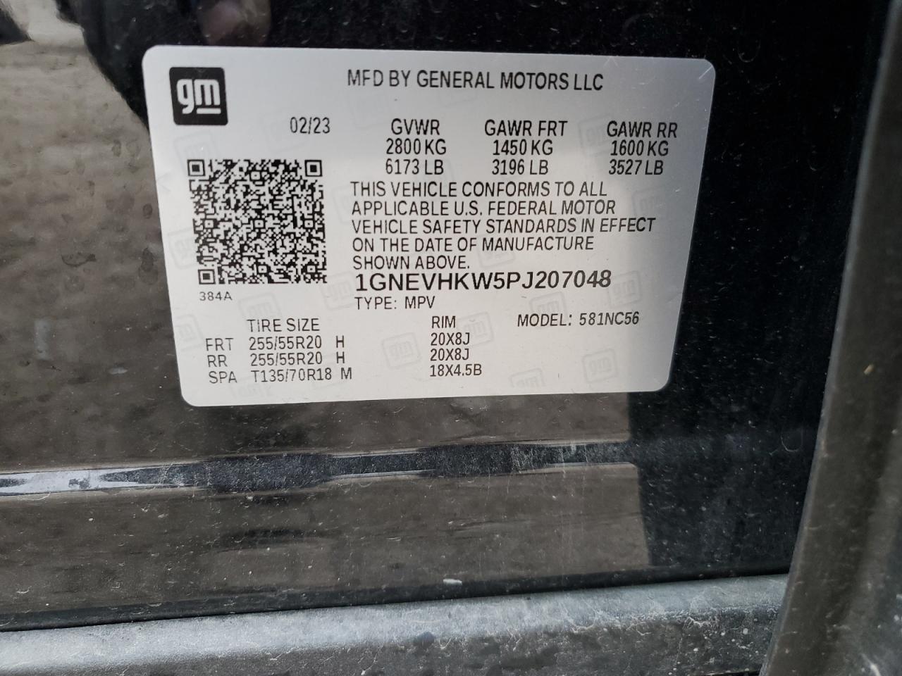 2023 CHEVROLET TRAVERSE LT VIN:1GNEVHKW5PJ207048