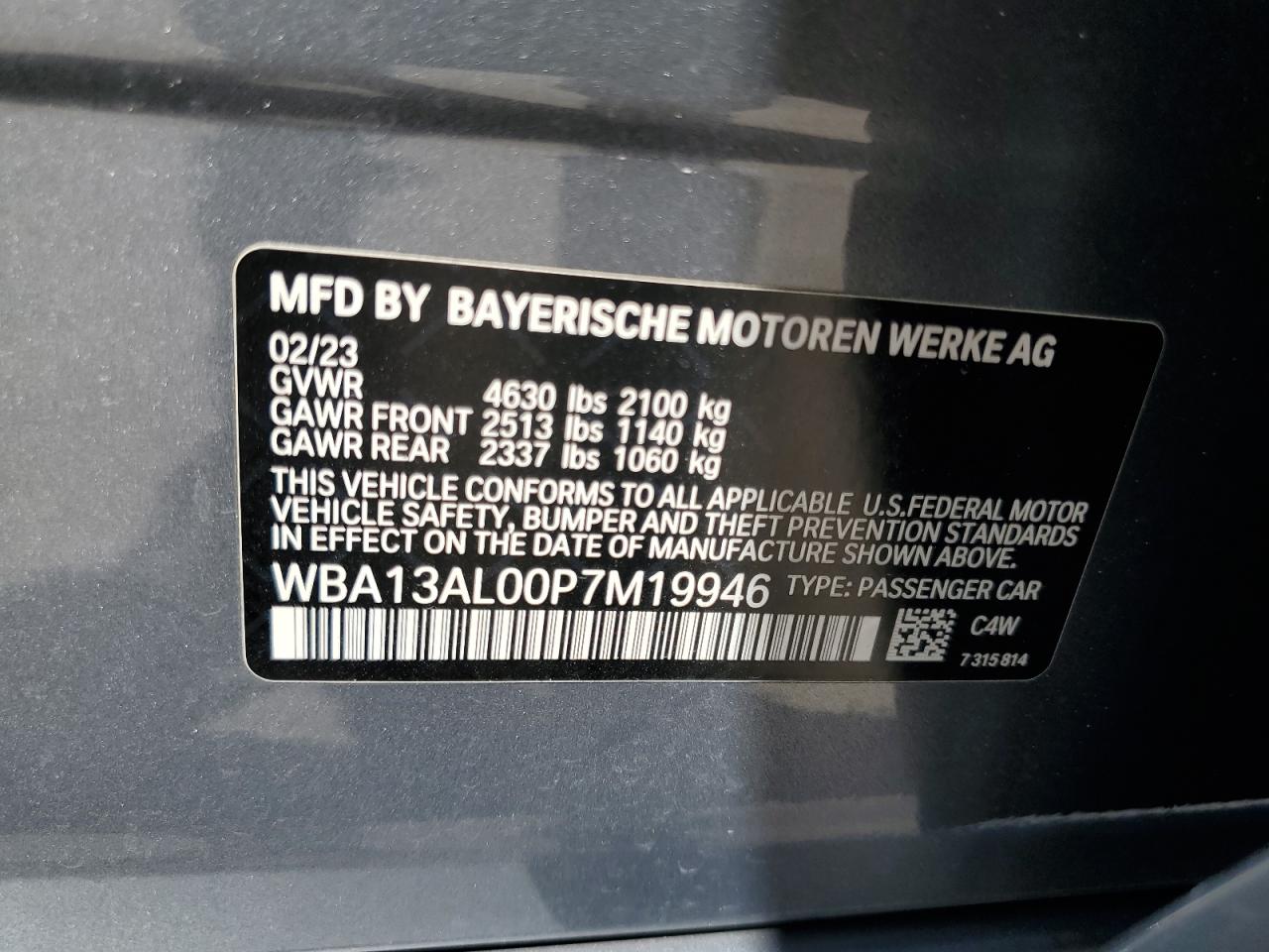 2023 BMW M235XI VIN:WBA13AL00P7M19946