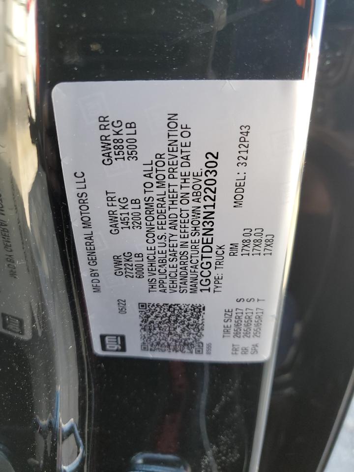 2022 CHEVROLET COLORADO Z71 VIN:1GCGTDEN3N1220302