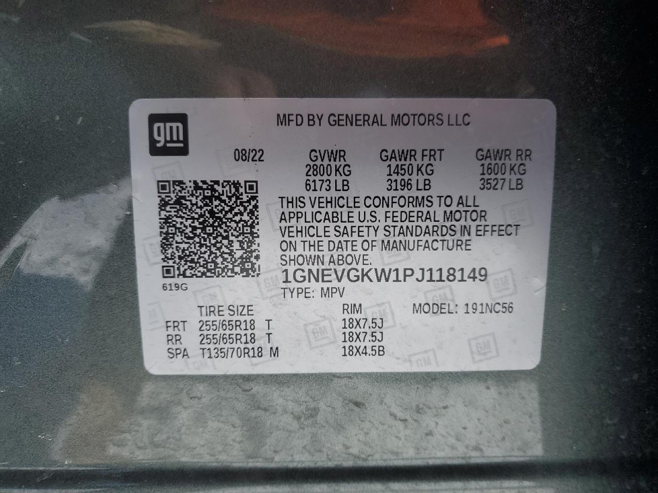 2023 CHEVROLET TRAVERSE LT VIN:1GNEVGKW1PJ118149