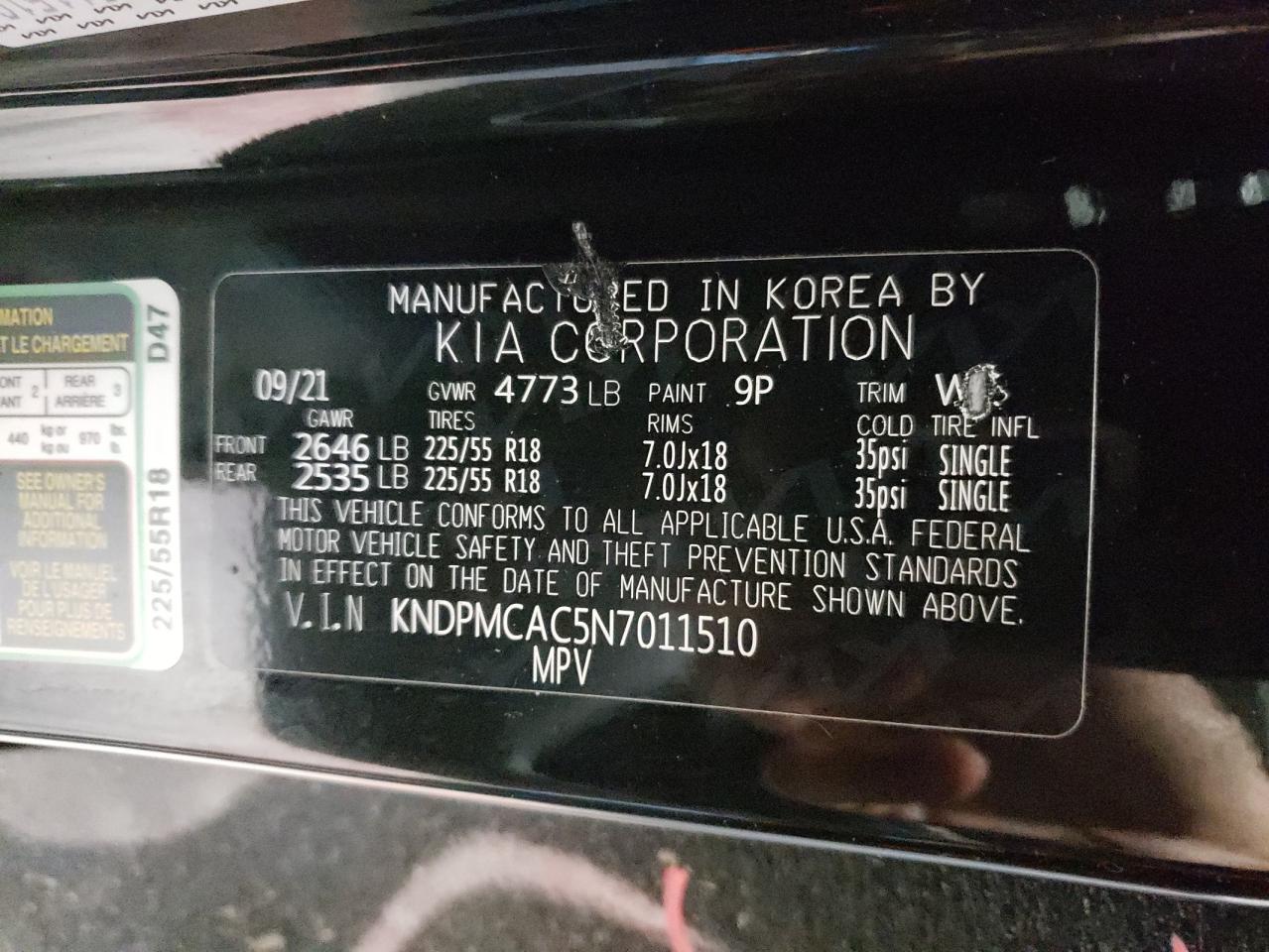 2022 KIA SPORTAGE LX VIN:KNDPMCAC5N7011510