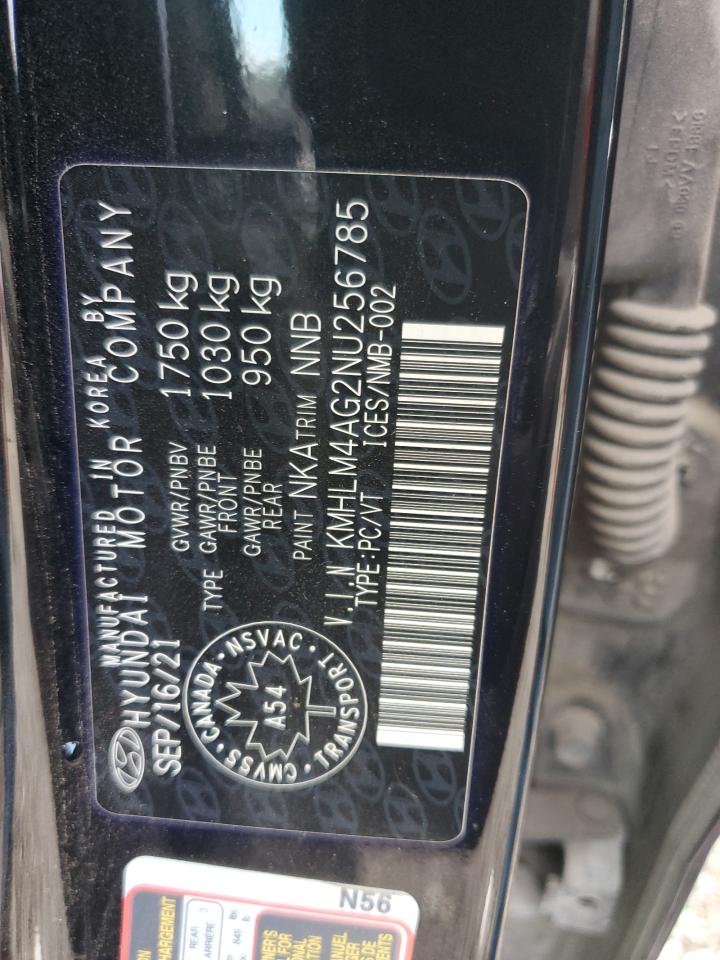 2022 HYUNDAI ELANTRA SEL VIN:KMHLM4AG2NU256785