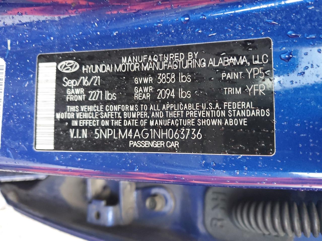 2022 HYUNDAI ELANTRA SEL VIN:5NPLM4AG1NH063736