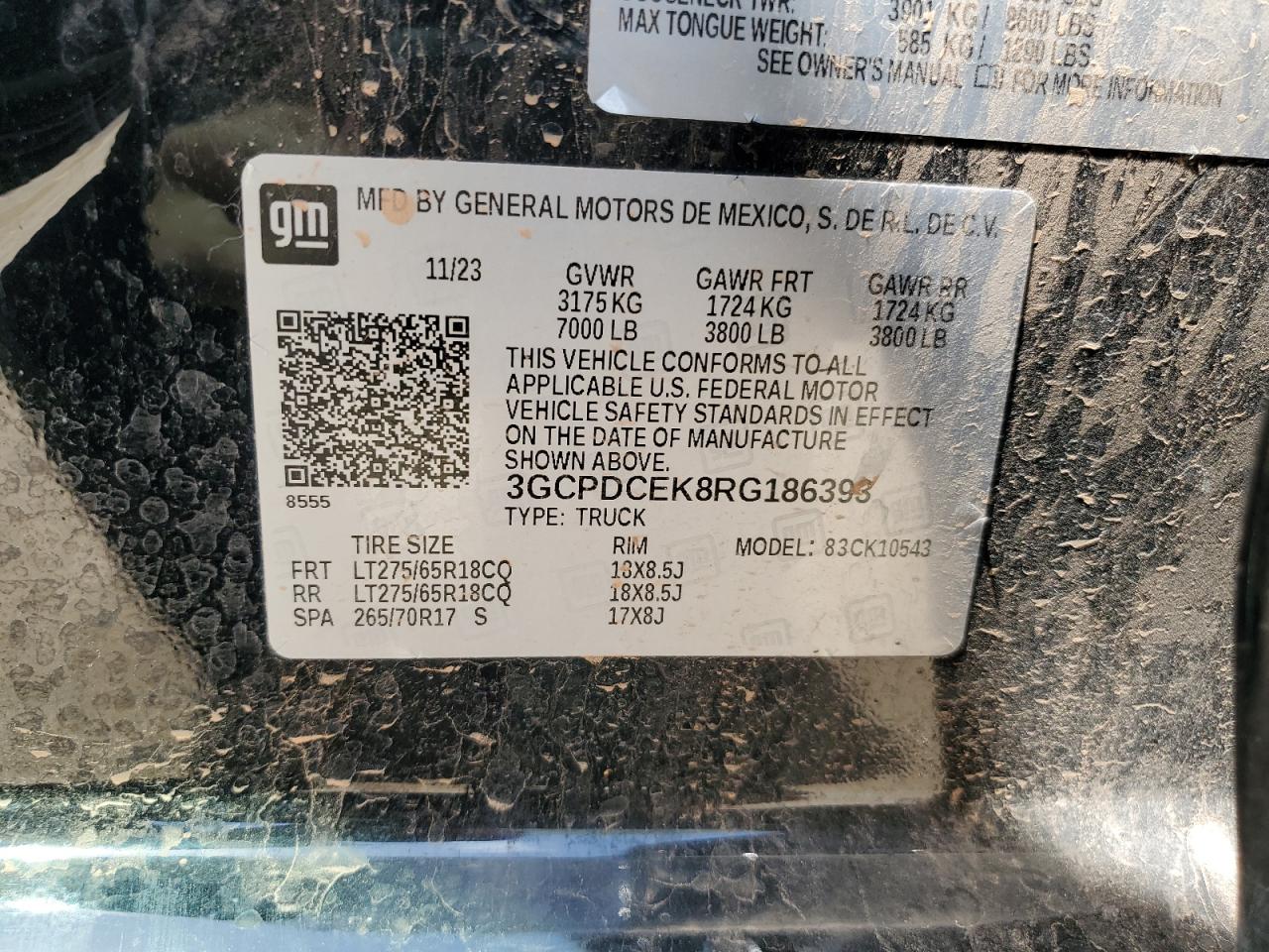 2024 CHEVROLET SILVERADO K1500 TRAIL BOSS CUSTOM VIN:3GCPDCEK8RG186393