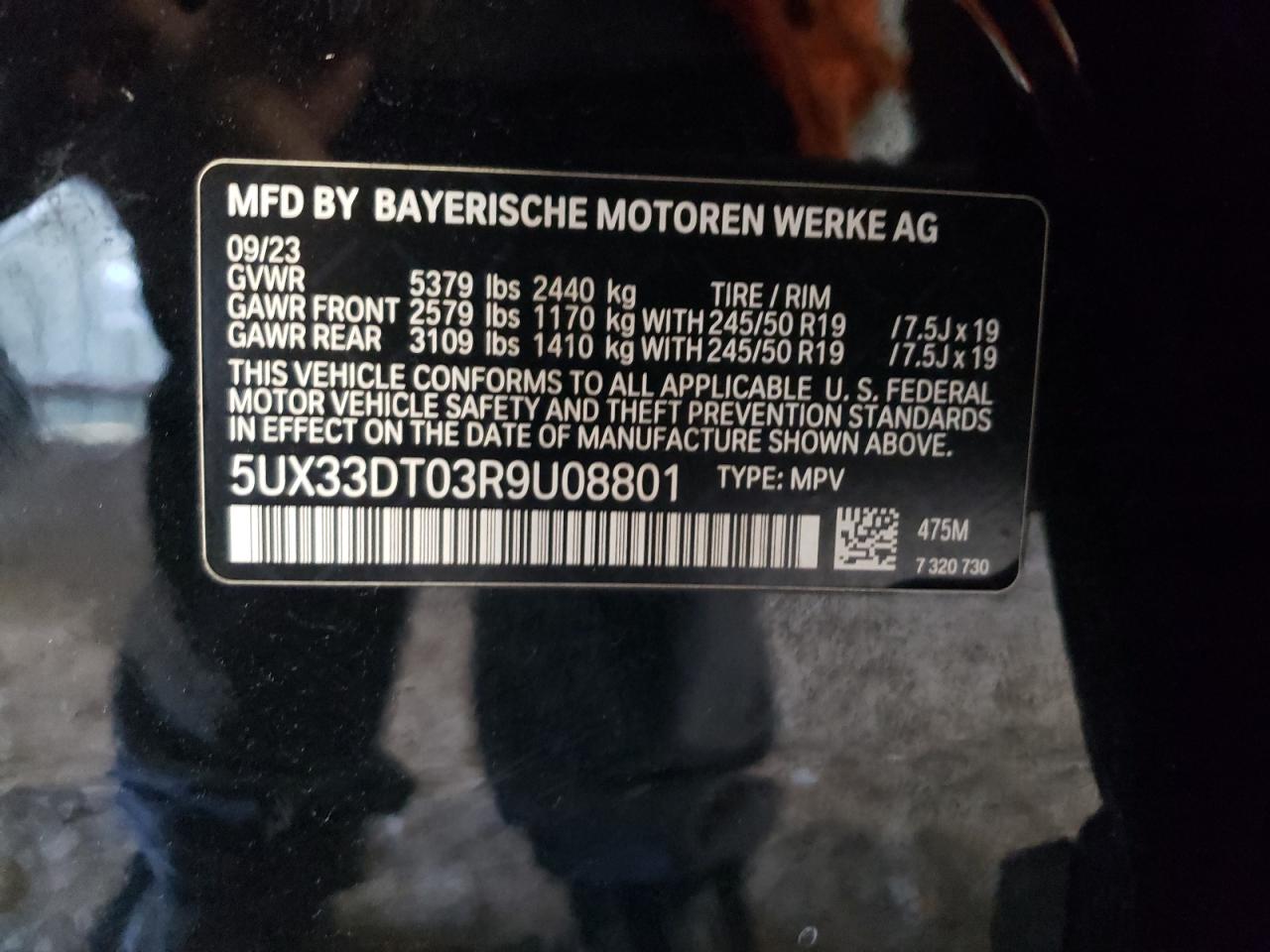 2024 BMW X4 XDRIVE30I VIN:5UX33DT03R9U08801