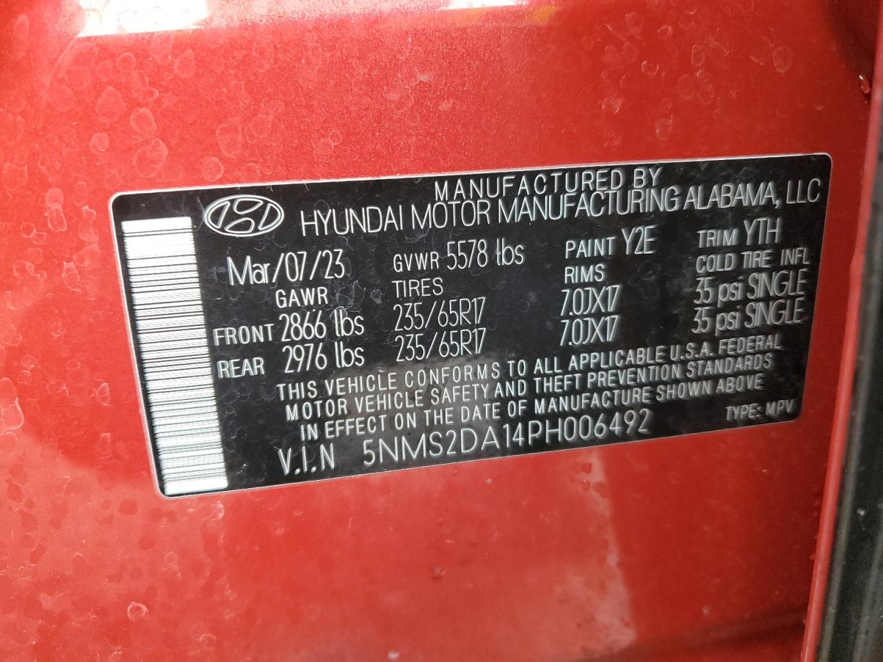 2023 HYUNDAI SANTA FE BLUE VIN:5NMS2DA14PH006492