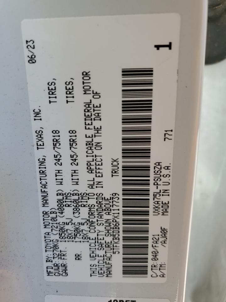 2023 TOYOTA TUNDRA CREWMAX SR VIN:5TFKB5DB6PX117739