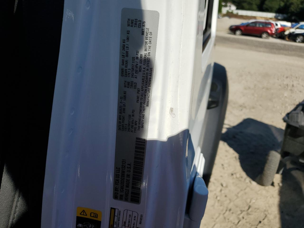 2022 JEEP WRANGLER UNLIMITED SPORT VIN:1C4HJXDG9NW132131