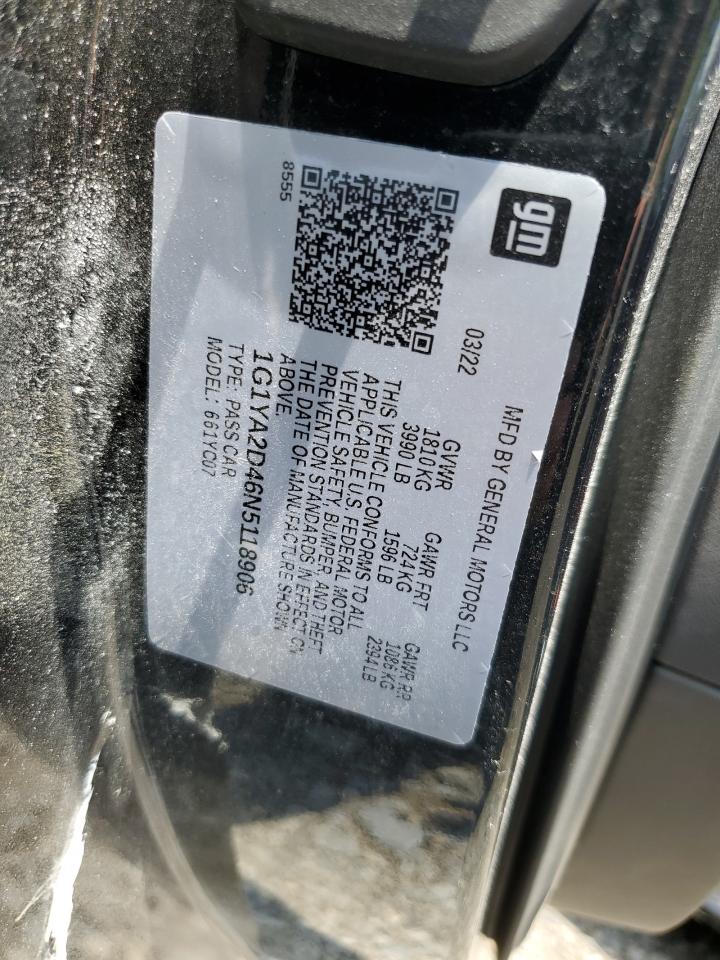 2022 CHEVROLET CORVETTE STINGRAY 1LT VIN:1G1YA2D46N5118906