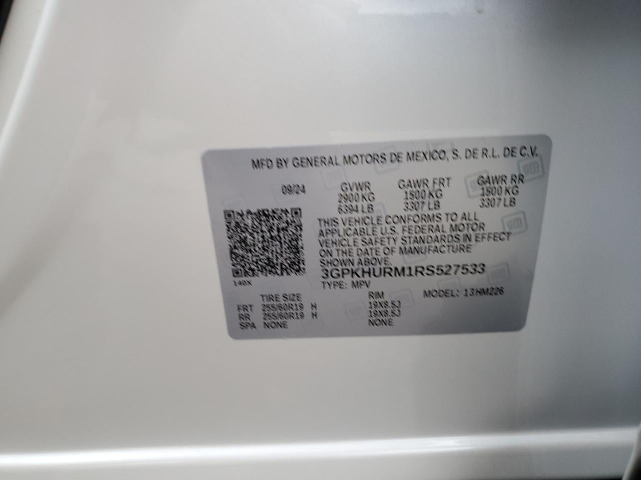 2024 HONDA PROLOGUE ECO VIN:3GPKHURM1RS527533