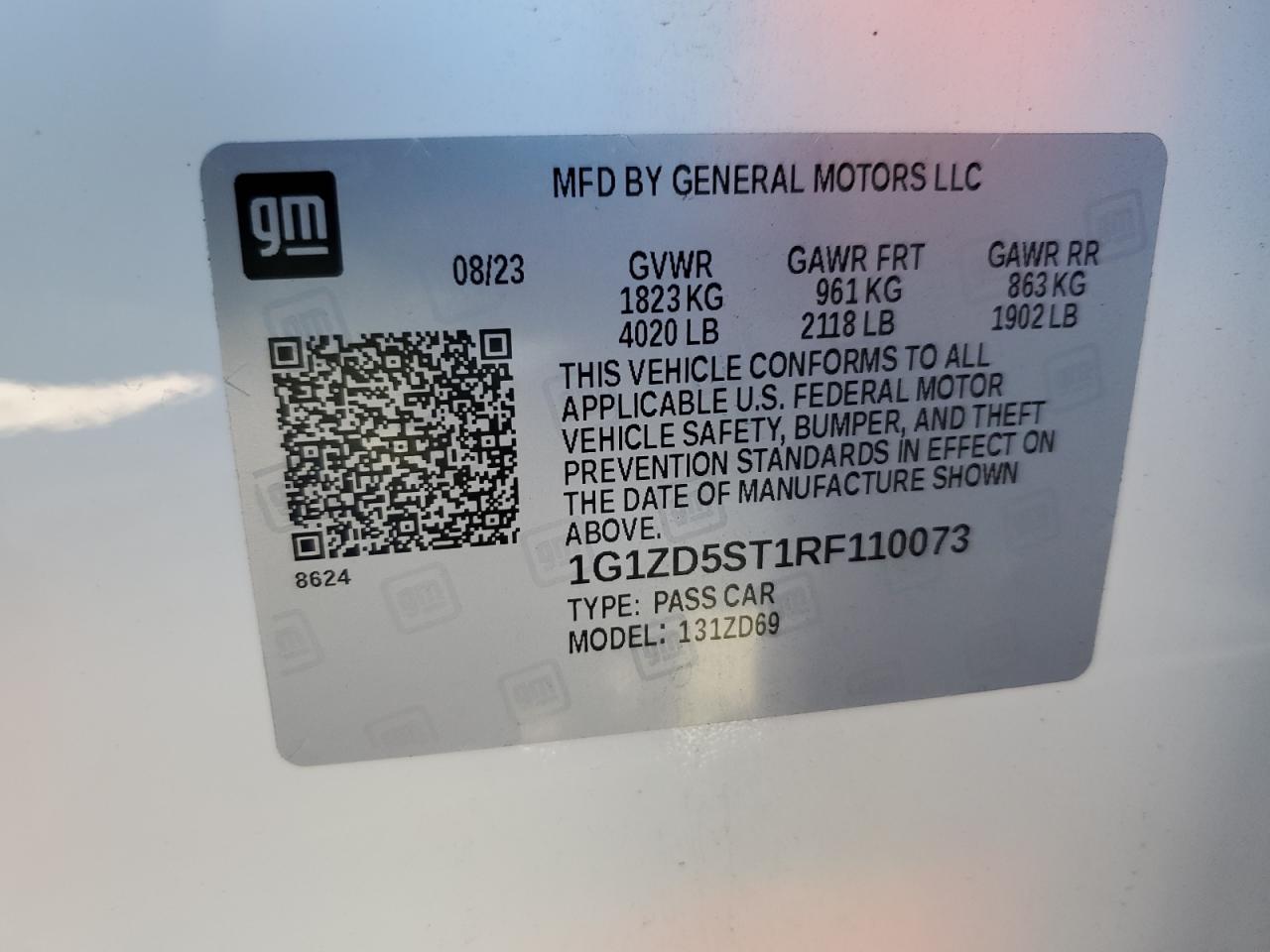 2024 CHEVROLET MALIBU LT VIN:1G1ZD5ST1RF110073