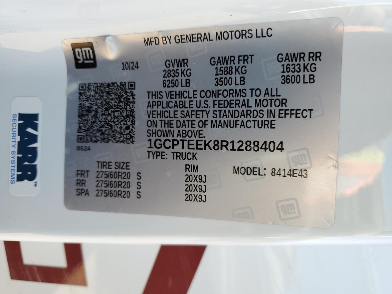 2024 CHEVROLET COLORADO TRAIL BOSS VIN:1GCPTEEK8R1288404