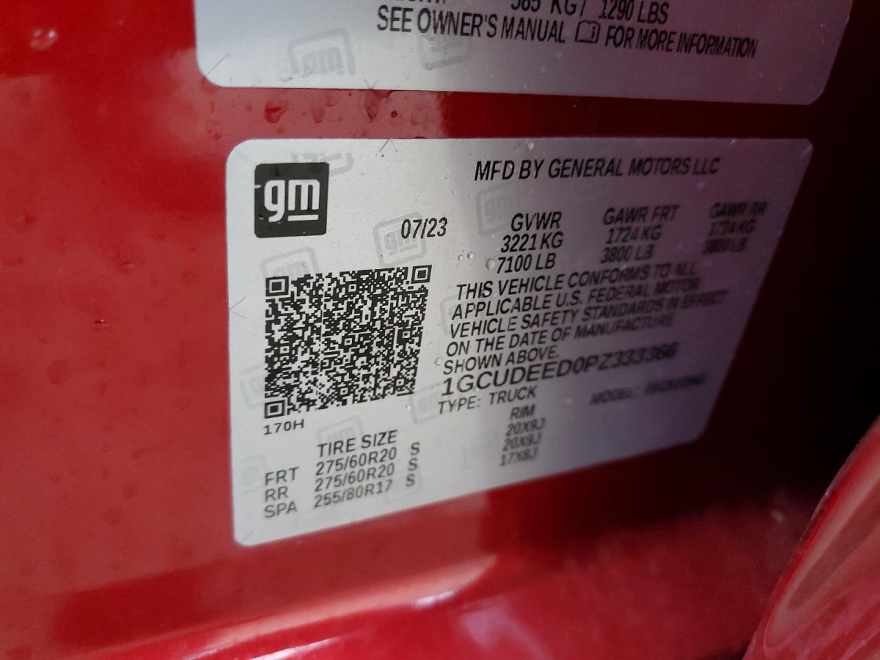 2023 CHEVROLET SILVERADO K1500 RST VIN:1GCUDEED0PZ333366