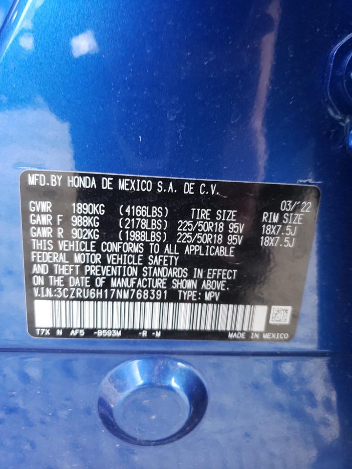 2022 HONDA HR-V SPORT VIN:3CZRU6H17NM768391