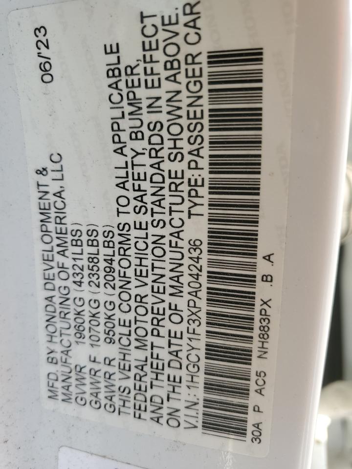 2023 HONDA ACCORD EX VIN:1HGCY1F3XPA042436