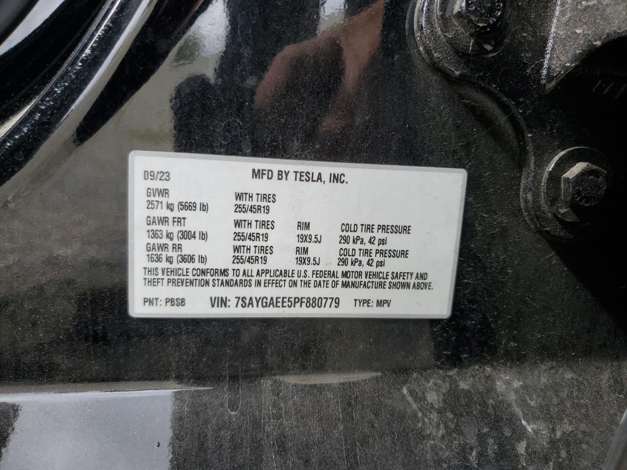 2023 TESLA MODEL Y VIN:7SAYGAEE5PF880779