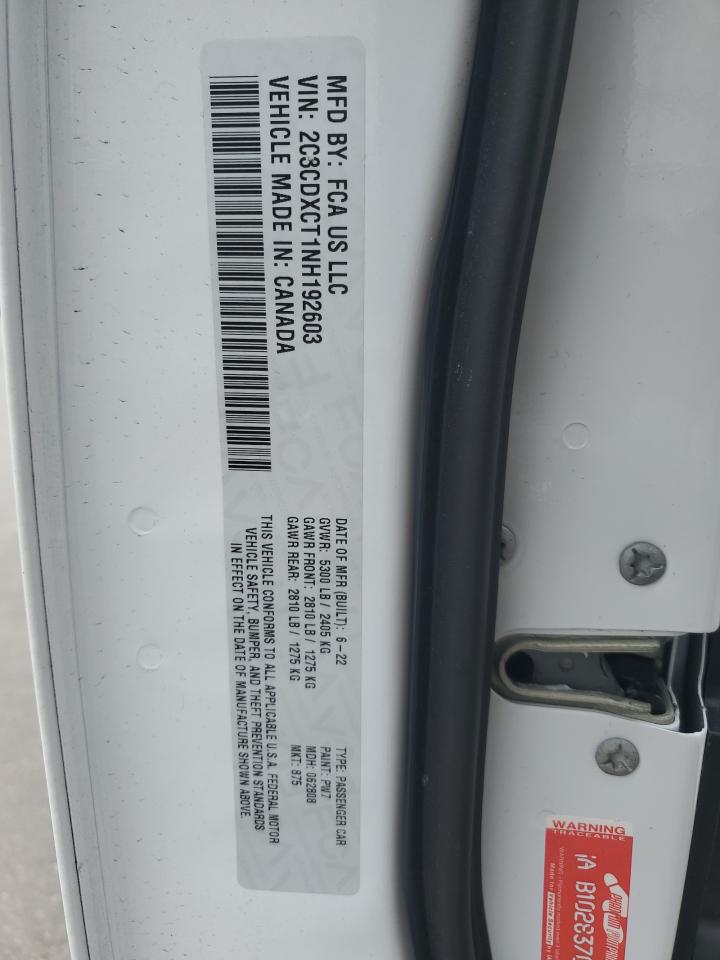 2022 DODGE CHARGER R/T VIN:2C3CDXCT1NH192603