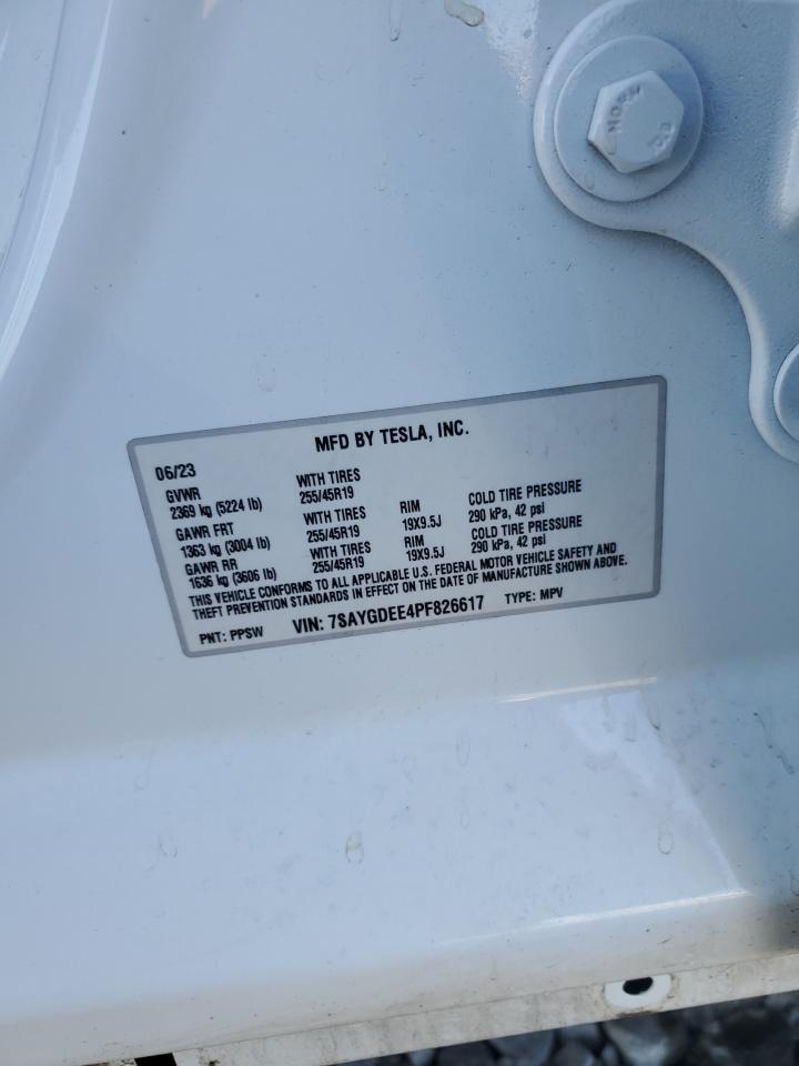 2023 TESLA MODEL Y VIN:7SAYGDEE4PF826617