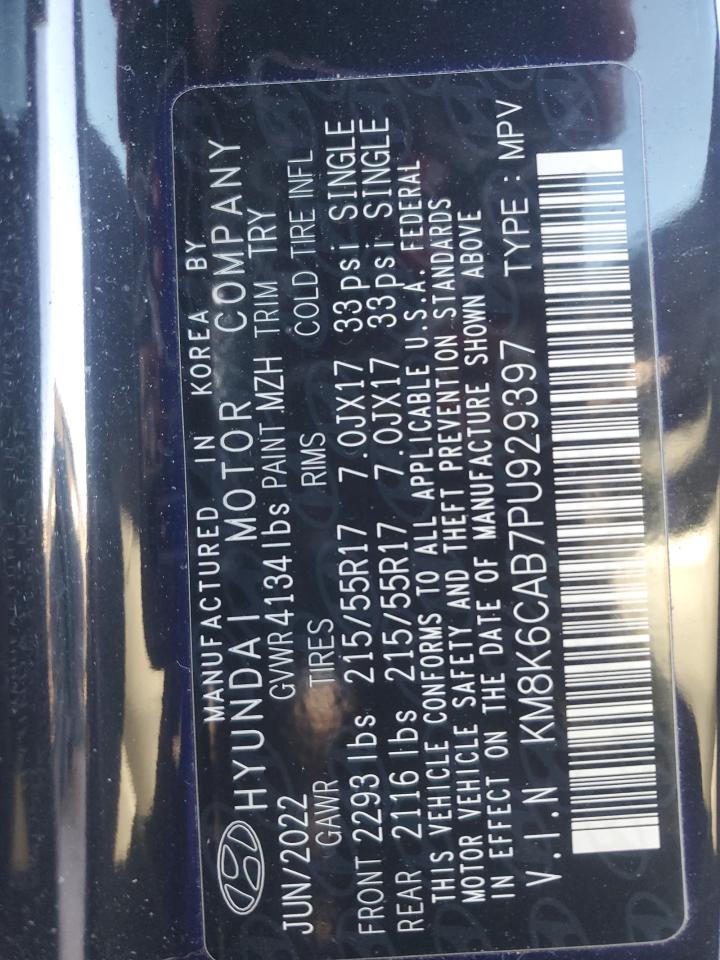 2023 HYUNDAI KONA SEL VIN:KM8K6CAB7PU929397