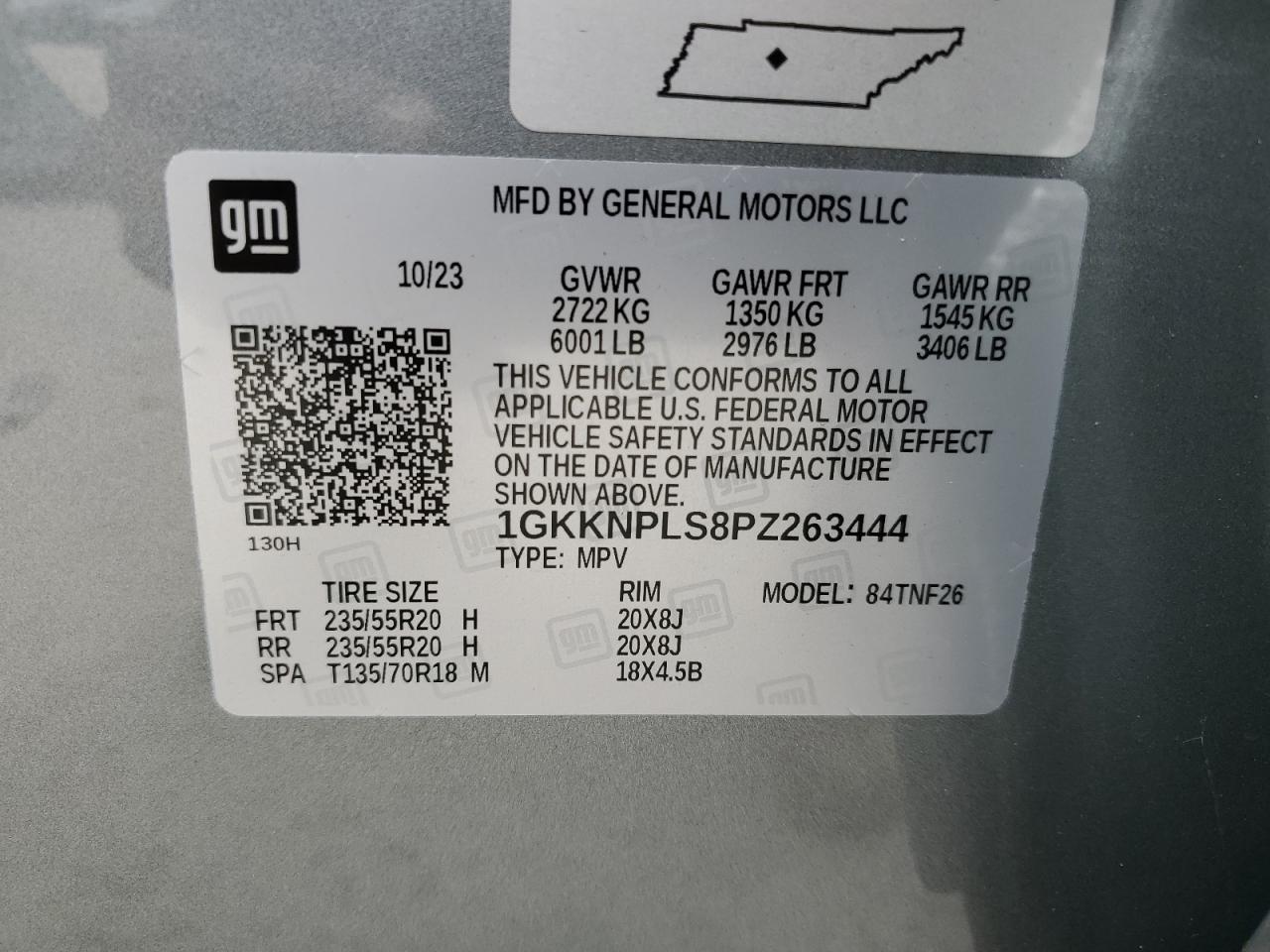 2023 GMC ACADIA DENALI VIN:1GKKNPLS8PZ263444