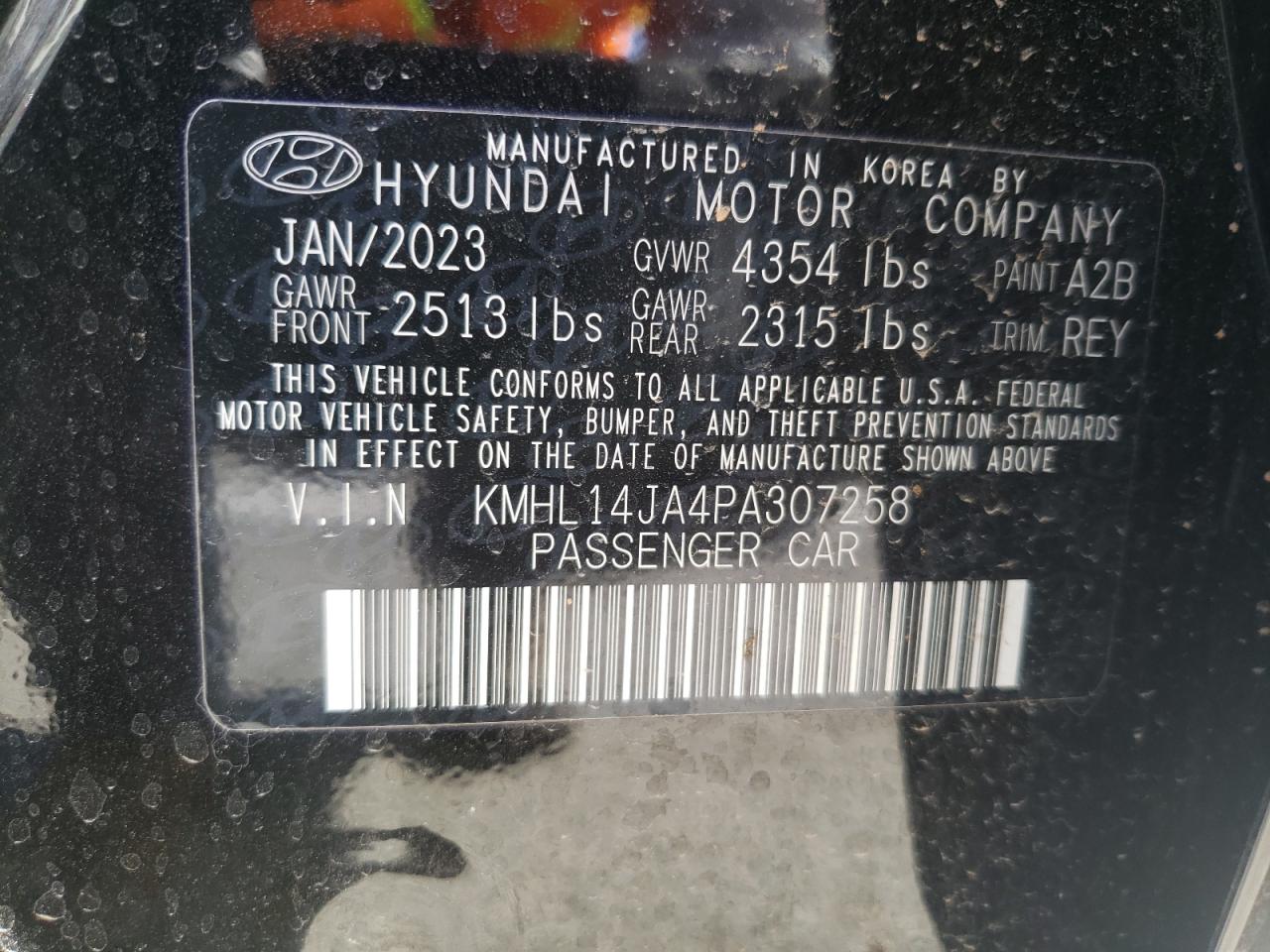 2023 HYUNDAI SONATA SEL VIN:KMHL14JA4PA307258