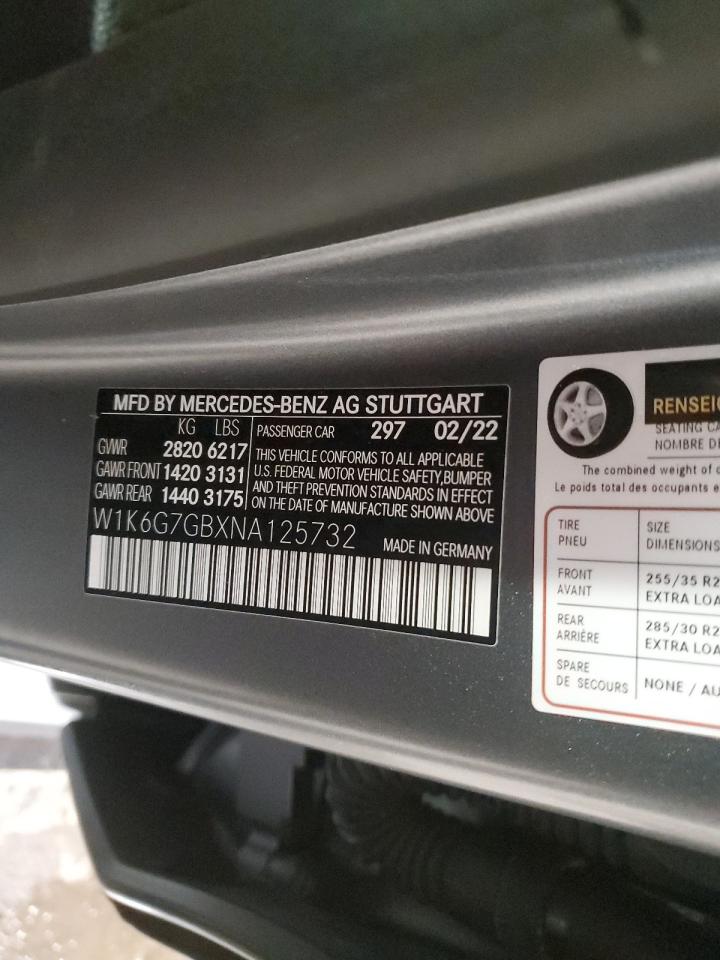 2022 MERCEDES-BENZ S 580 4MATIC VIN:W1K6G7GBXNA125732