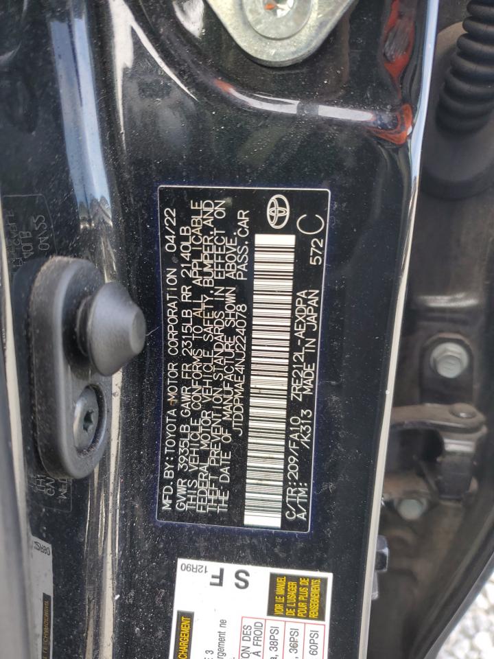 2022 TOYOTA COROLLA L VIN:JTDDPMAE4NJ224078