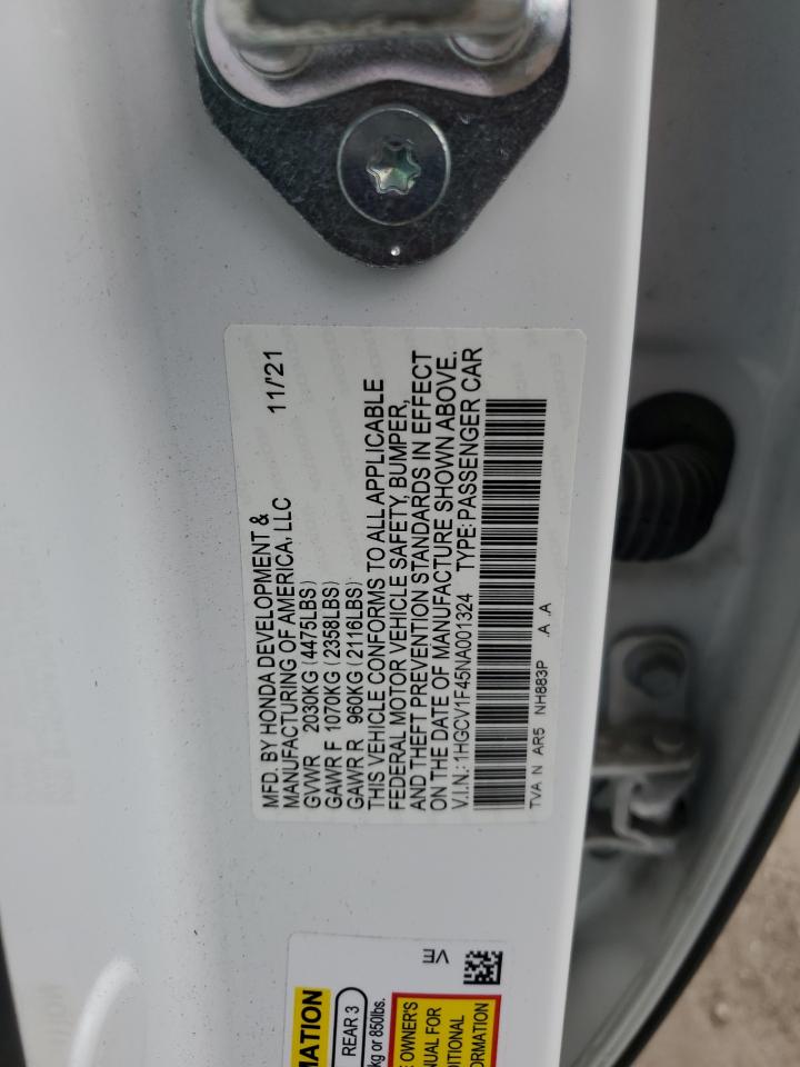 2022 HONDA ACCORD SPORT SE VIN:1HGCV1F45NA001324