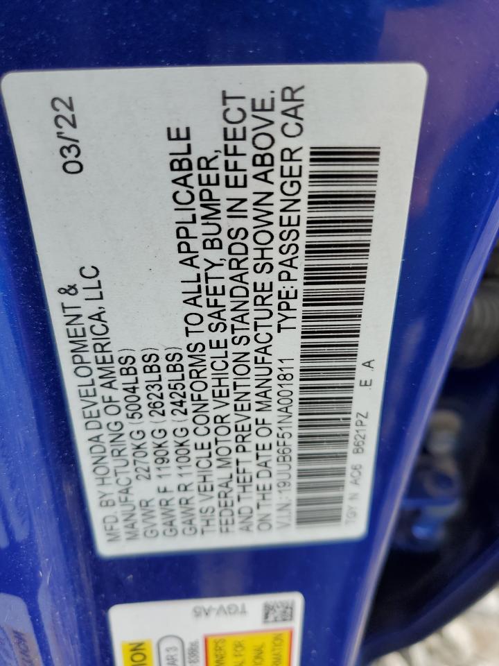 2022 ACURA TLX TECH A VIN:19UUB6F51NA001811