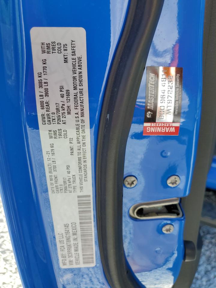 2022 RAM 1500 CLASSIC TRADESMAN VIN:3C6RR6KT8NG164145