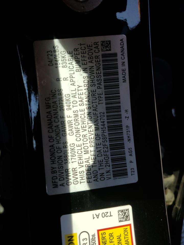 2023 HONDA CIVIC SPORT VIN:2HGFE2F58PH544702